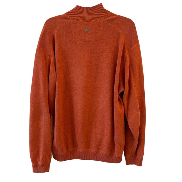 Reversible Fall Tommy Bahama Gray and Orange Quarter Zip Cotton Sweater Large - Picture 4 of 12
